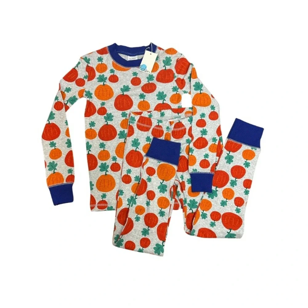 Mini Boden Kids Pajamas 9Y Gray Marl Pumpkin Patch NWT Unisex Fall Long Sleeve